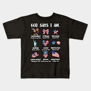 Coquette God Says I Am 4th of July, Christian 4th of july, America, Blessed, Independence Day Kids T-Shirt